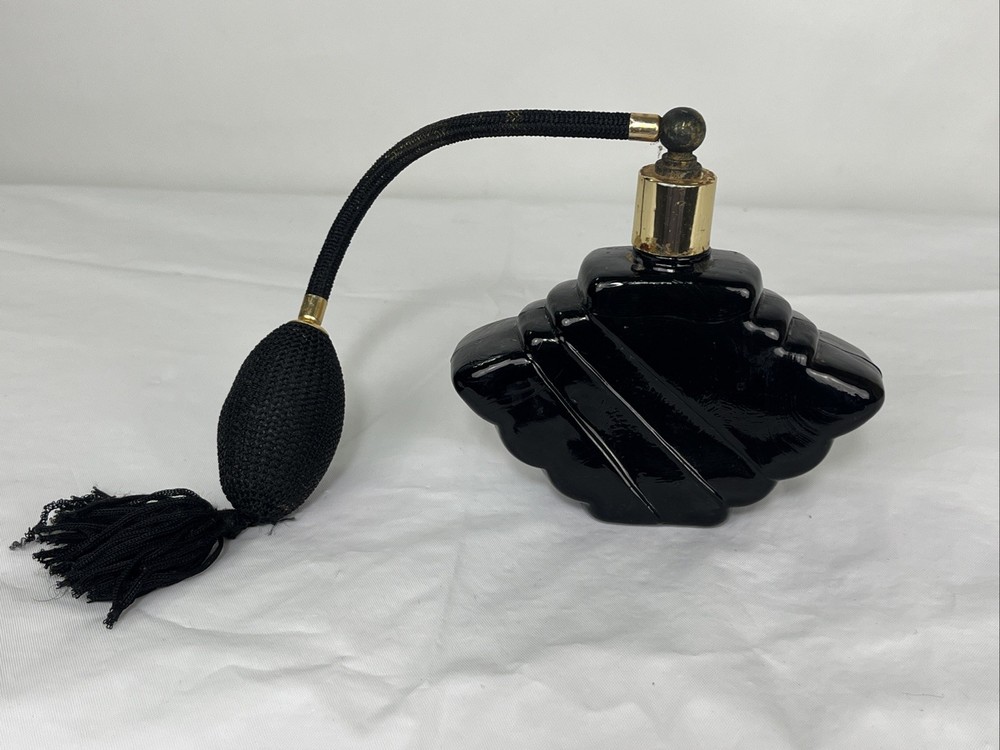 Vintage Art Deco Black Glass Perfume Atomizer