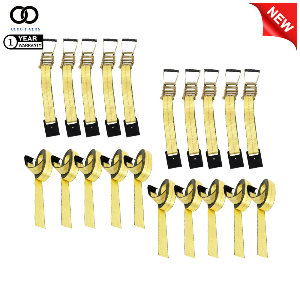 10 Pcs 2" x 30' Ratchet Tie Down Straps With Flat Hooks Yellow For Flatbed Truck