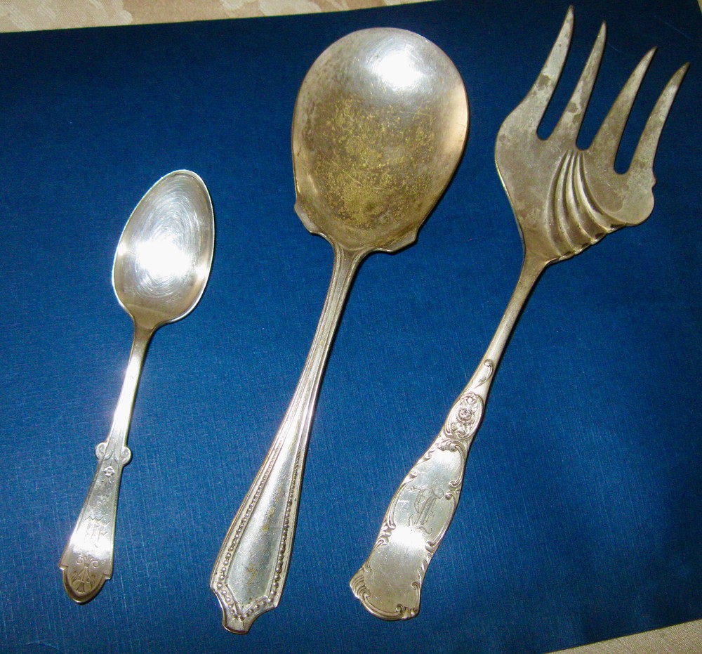 "Assorted silver plate serving pieces-some signed-all cleaned w/silver polish"