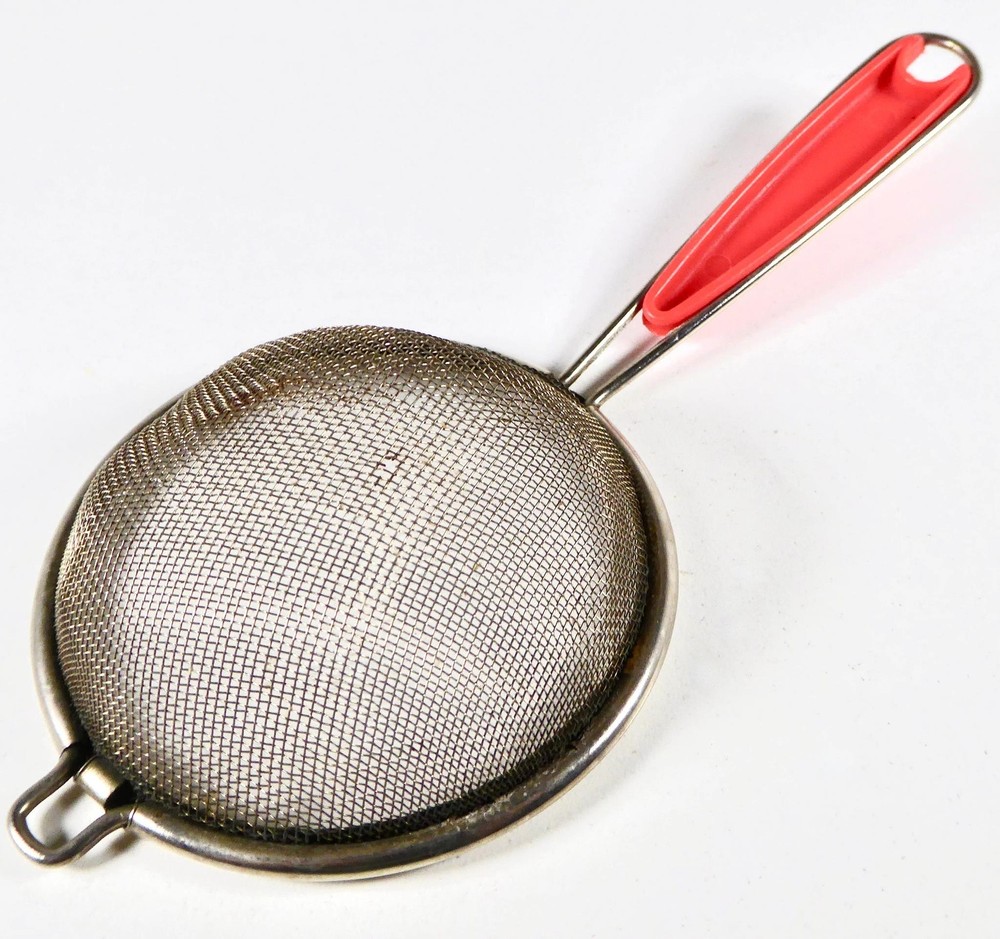 Vintage Tiny Hand Held Sifter or Sieve Fine Mesh Red Handle