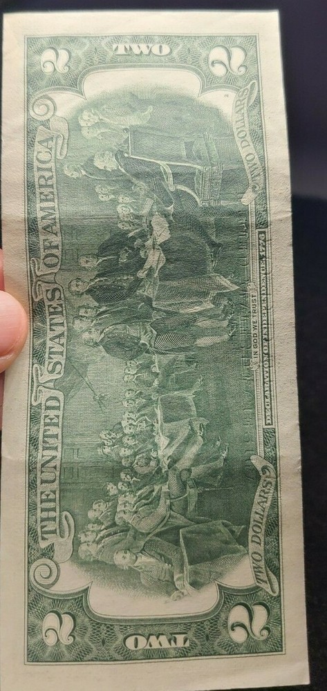 1976 $2 note alignment Shift over-inking error AU [almost uncirculated] folds