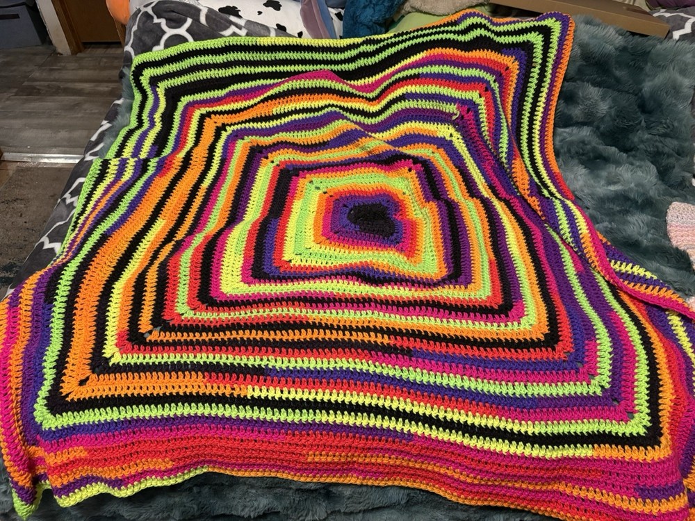 Handmade Crochet Geometric Multicolor Large Retro Sofa Throw Blanket