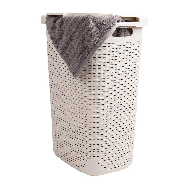 Slim Laundry Hamper W/ Lid Portable Plastic Wicker Design Space-Saving Basket US