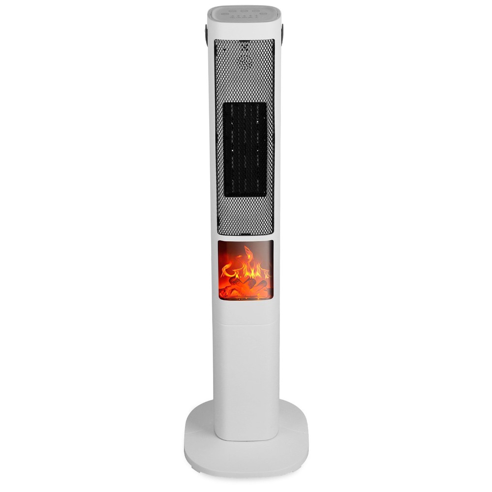 1500W Ceramic Tower Space Heater W/ 3D Flame Remote Control 5 Timer Options