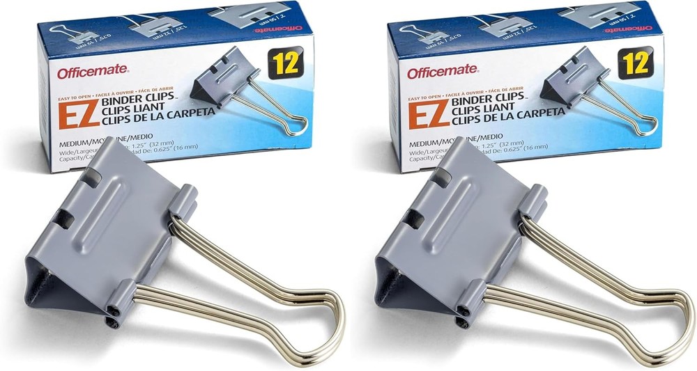 EZ Binder Clips, Medium Size, 12/Box, Gray