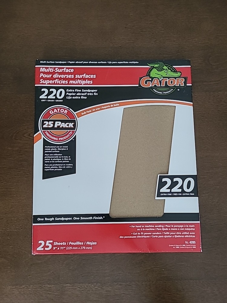 Gator Multi Surface Sandpaper Sheets, 220 Extra Fine, 25 Pack