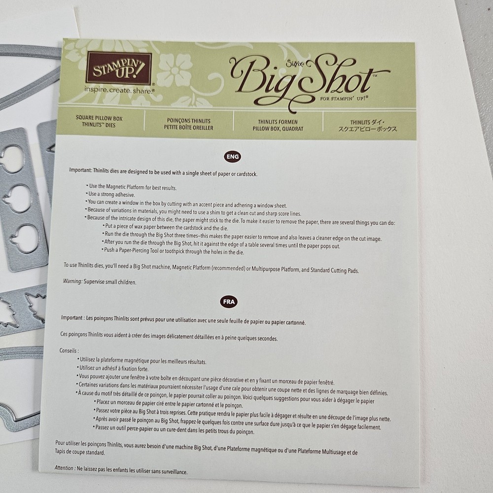 Stampin Up Big Shot Square Pillow Box Thinlits Dies