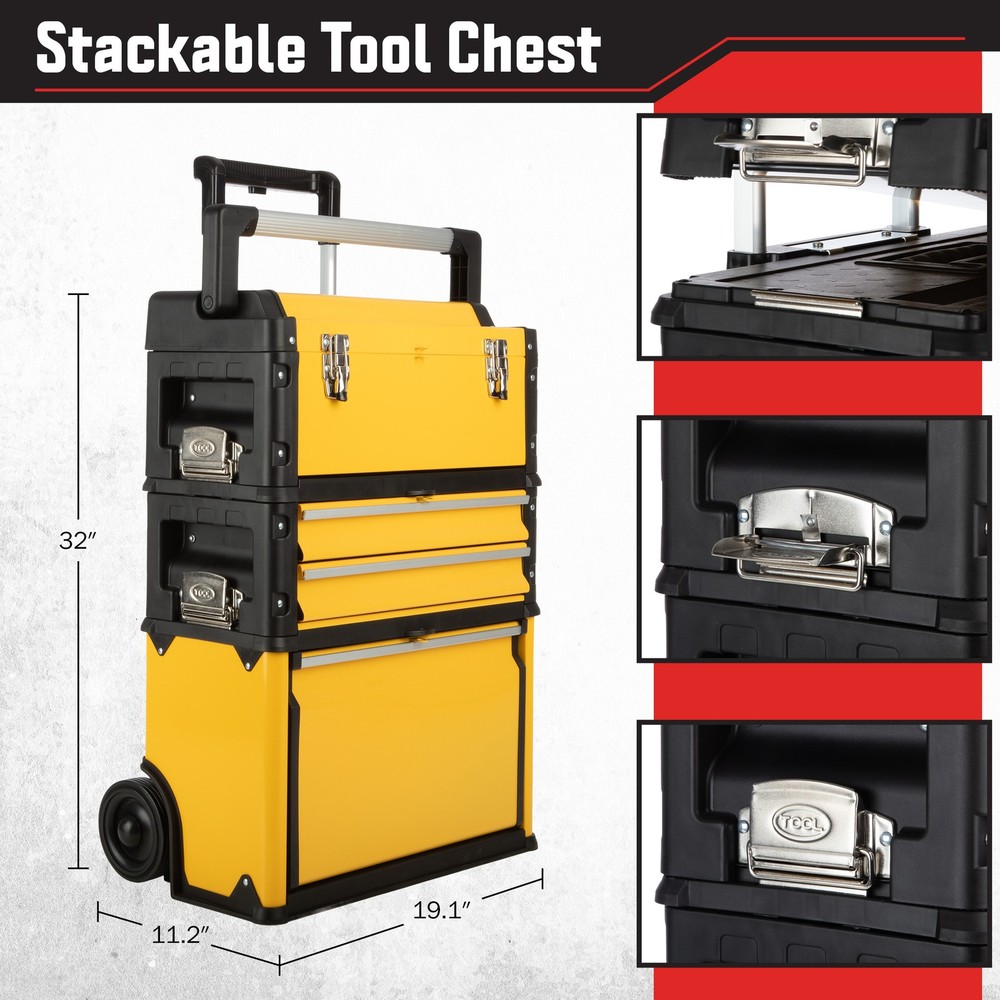 Rolling Tool Box with Wheels Stackable Organizer Portable Toolbox Tool Chest