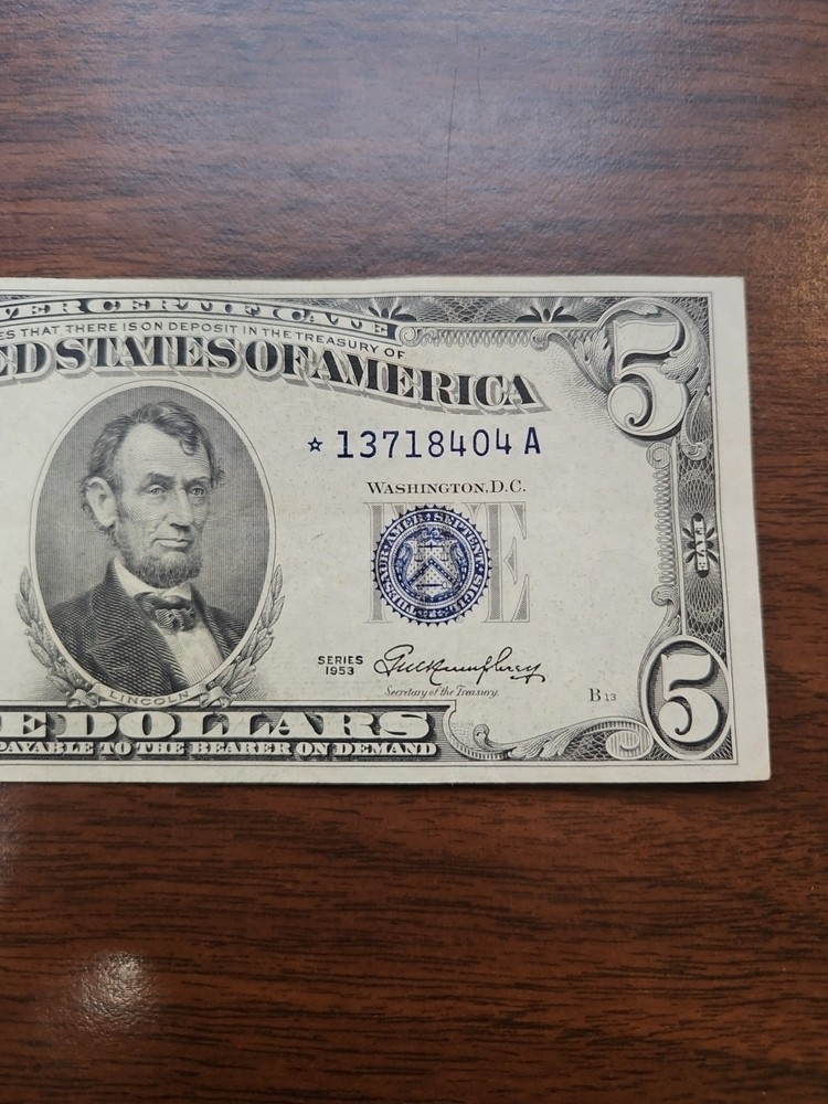 1953 STAR $5 Five Dollar Silver Certificate Note Fr#1655*