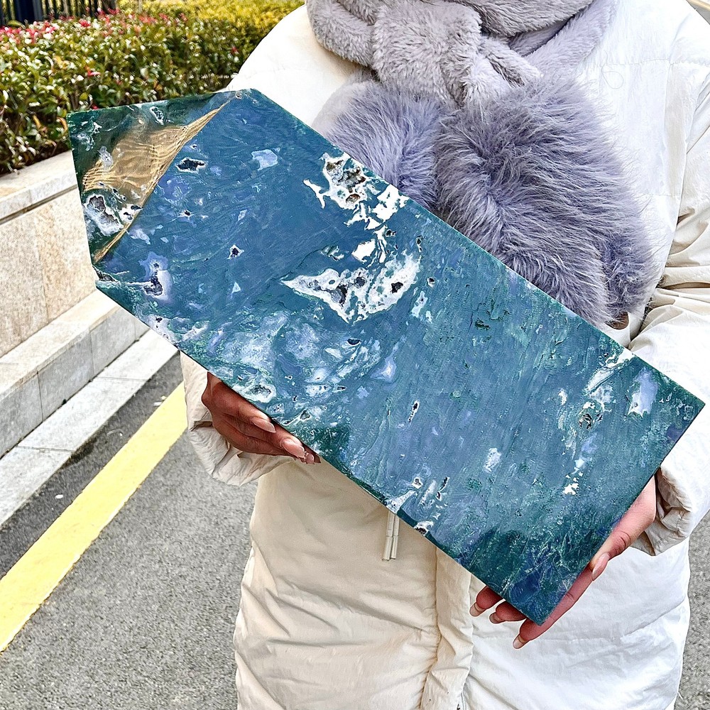 11.72LB Water grass agate wide column obelisk sample column