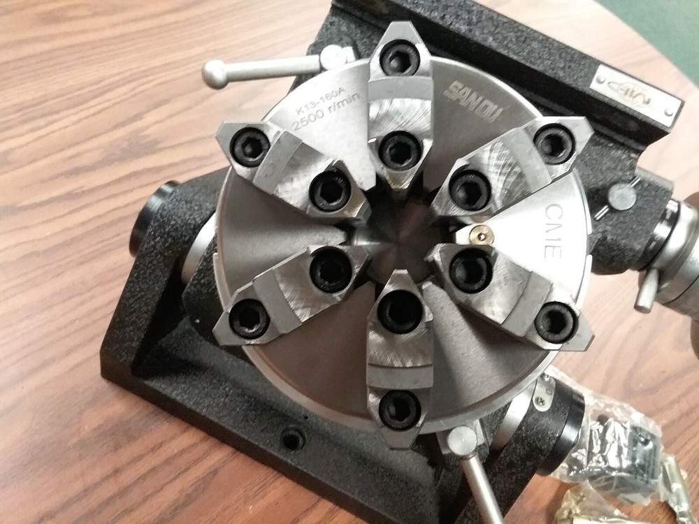 8" PRECISION TILTING ROTARY TABLE w. 6-jaw 6" chuck centering adapter TSK-200-IN