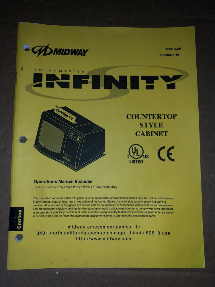 MIDWAY INFINITY TOUCH SCREEN ARCADE MANUAL ORIGINAL #