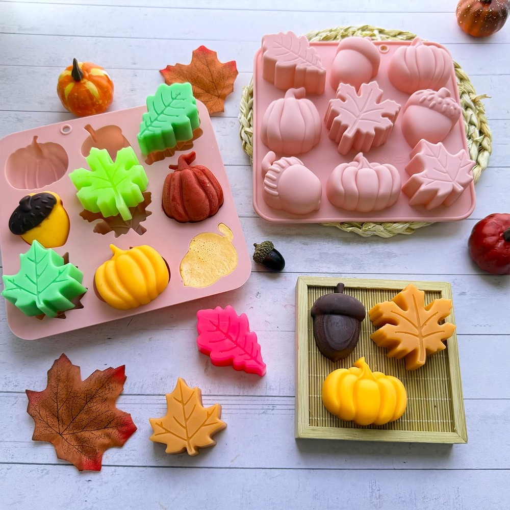 2Pcs 3D Pumpkin Silicone Mold Fall M, - 9 Cavity