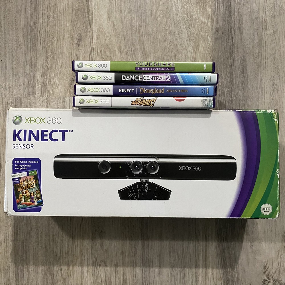Microsoft Xbox 360 Kinect Sensor Bar with 4 Games Bundle Lot TESTED