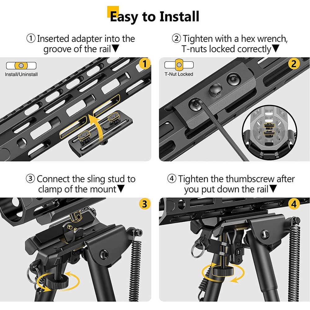 6-9 Inches Rifle Bipod Spring Return M-LOK Adapter Compatible With M-Rail System