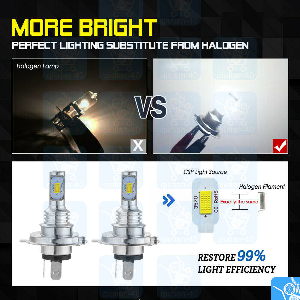 For Motorcycle LED Headlight Kit H4 White Bulbs