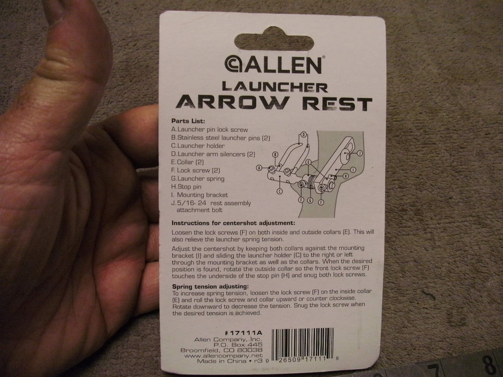 Allen Launcher Arrow Rest, Right Hand Model
