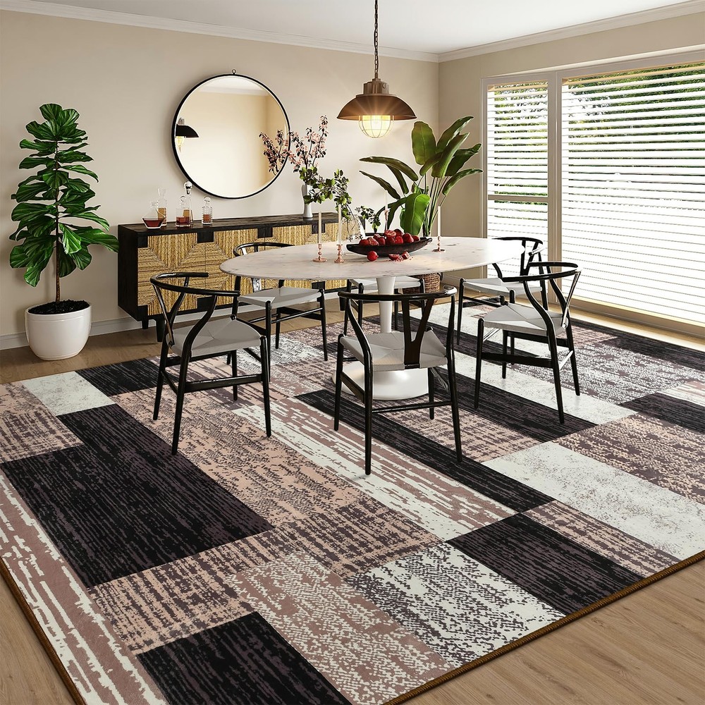 Large Area Rugs,Modern Geometric Patchwork 8' x 10' (Rectangular), Chocolate