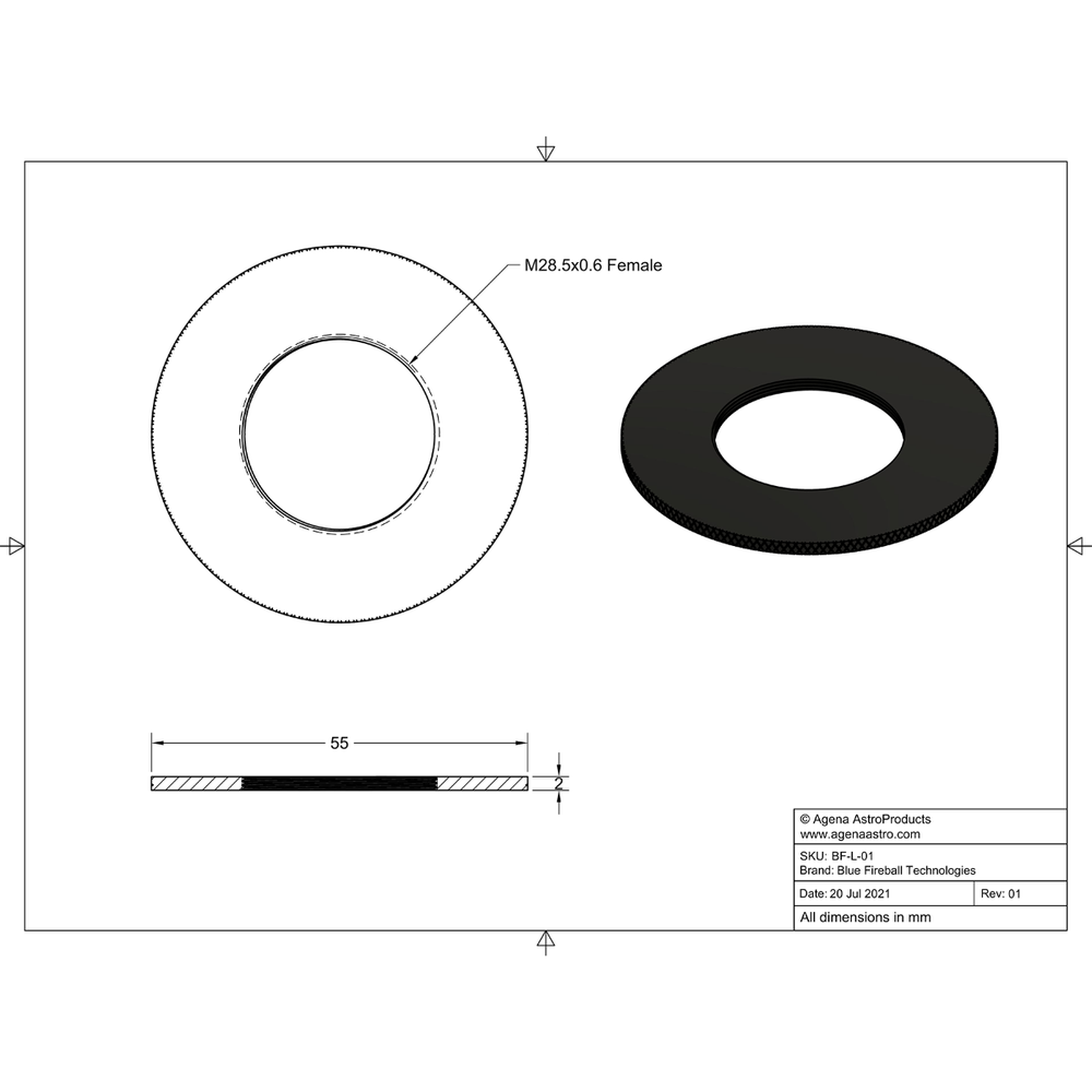Blue Fireball Lock Ring / Orientation Control Adapter: For 1.25" Filter Threa...