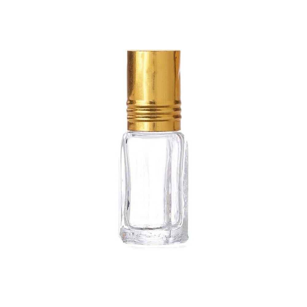 3 PC Empty 3 ml Refillable Glass Attar Perfume Bottle W/Gold Cap