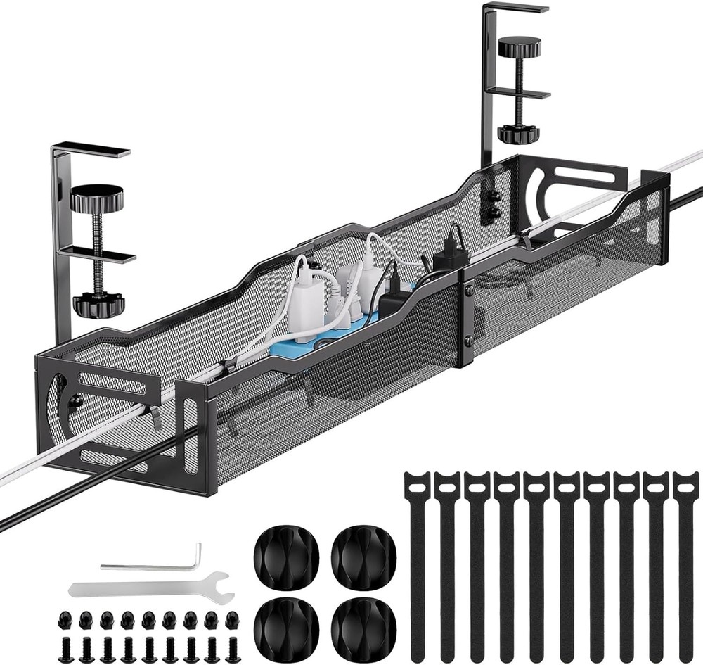 No Drill Cord Manager, 25" Under Desk Black