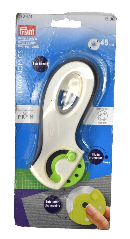 Prym Rotary Cutter 45mm White Ergonomic Soft Handle 610 474 Interchangeable Tool