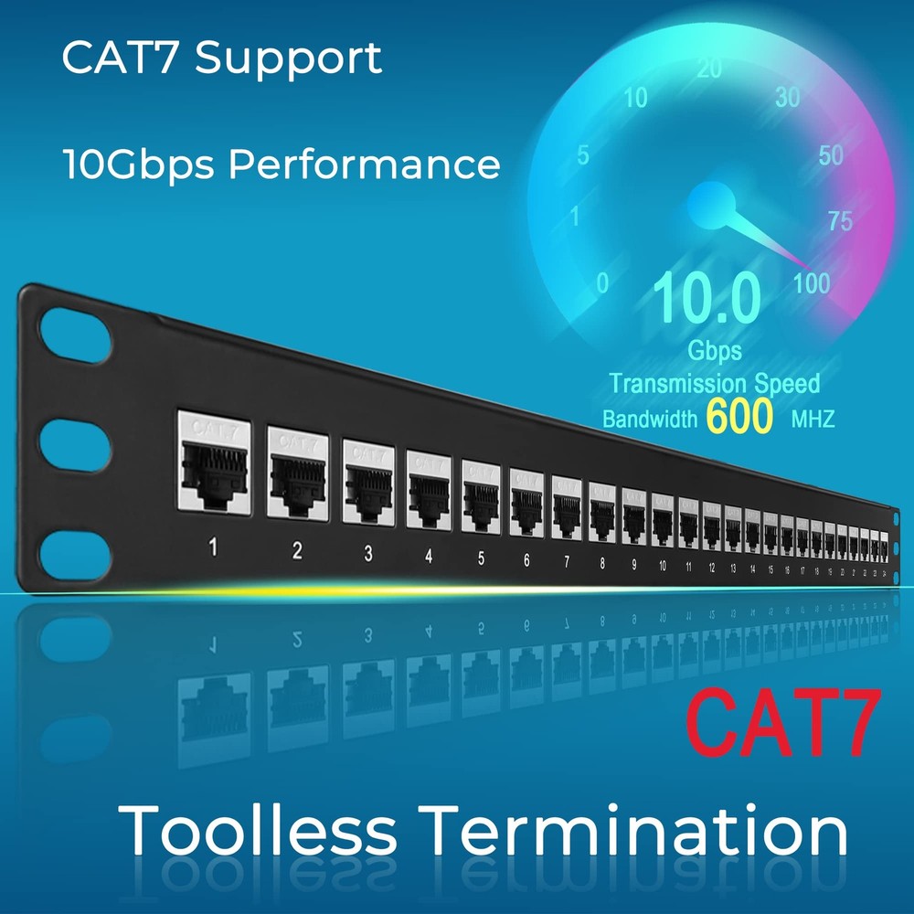 Rapink Patch Panel 24 Port Cat7 with Inline Keystone 10G Support, Coupler Pat...