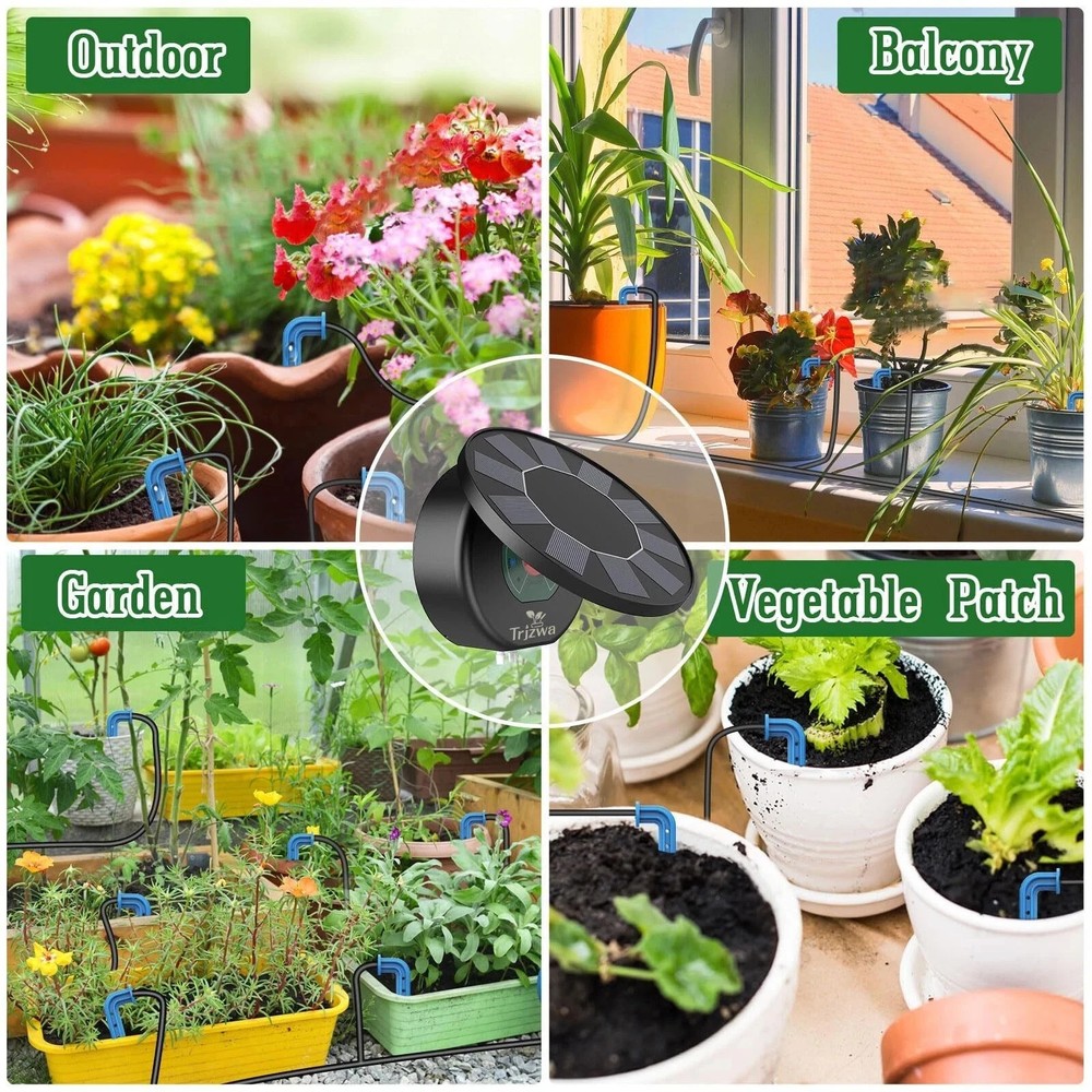 50FT Automatic Solar Drip Irrigation System Kit Plant Watering Timer Set Decor