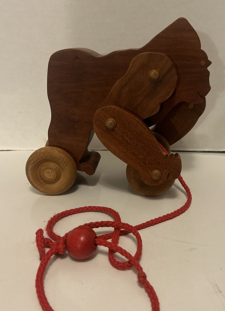 Vintage Wooden Gorilla Pull Roller Toy - Good Condition!