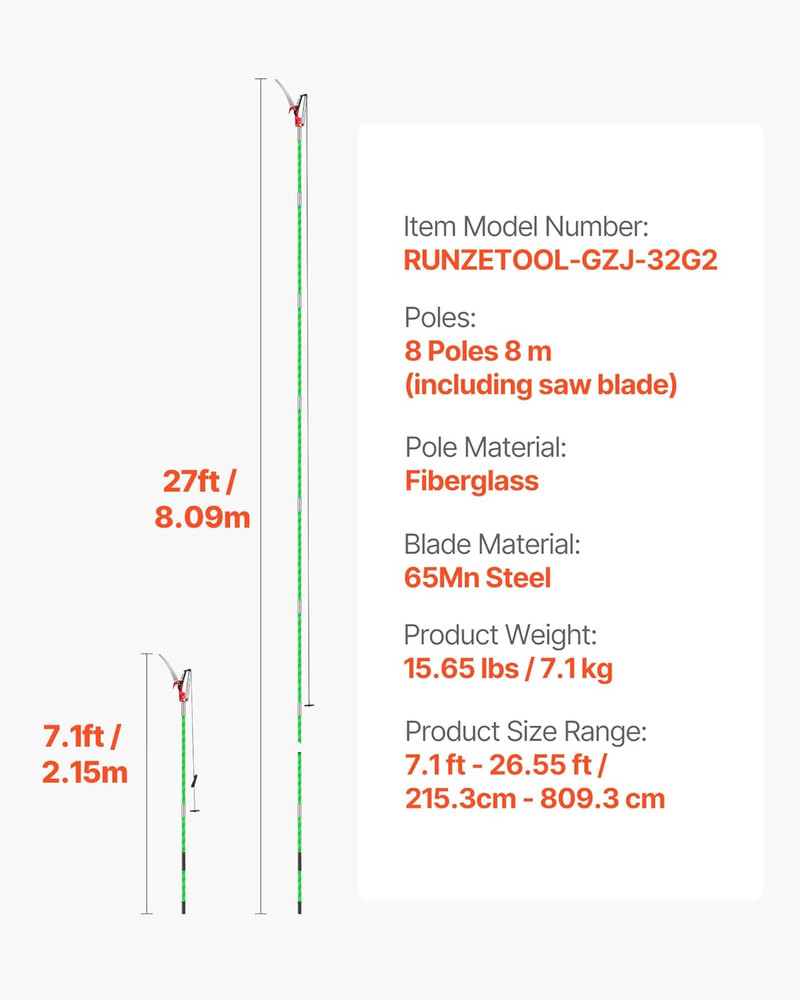 Manual Pole Saw, 3.87-27 Ft Extendable Pole Tree Pruner with Scissors, Sharp 65M