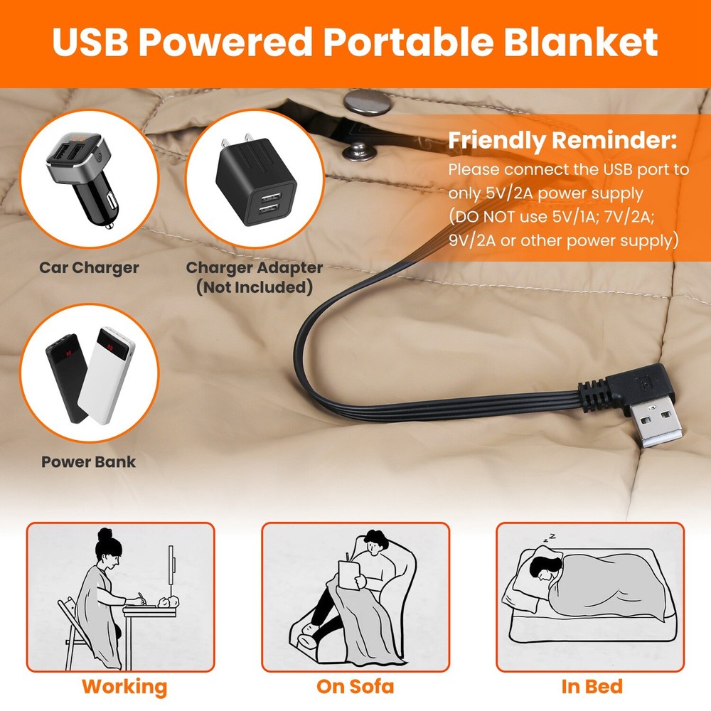 Heated Blanket Throw Winter Warm Electric USB Battery Powered Heating Blanket