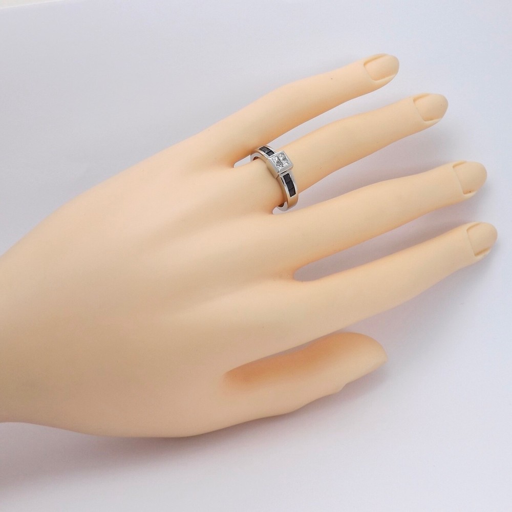 Solid 14k White Gold Natural Diamond Sapphire Engagement Ring Channel Setting