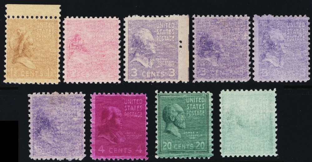 803/25, Mint NH Group of Nine Inking Errors - Stuart Katz