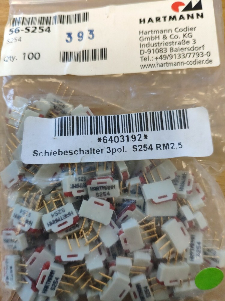 1 PCS HARTMANN 56-S254 Minature Slide Switch. Tracked Registered Post.
