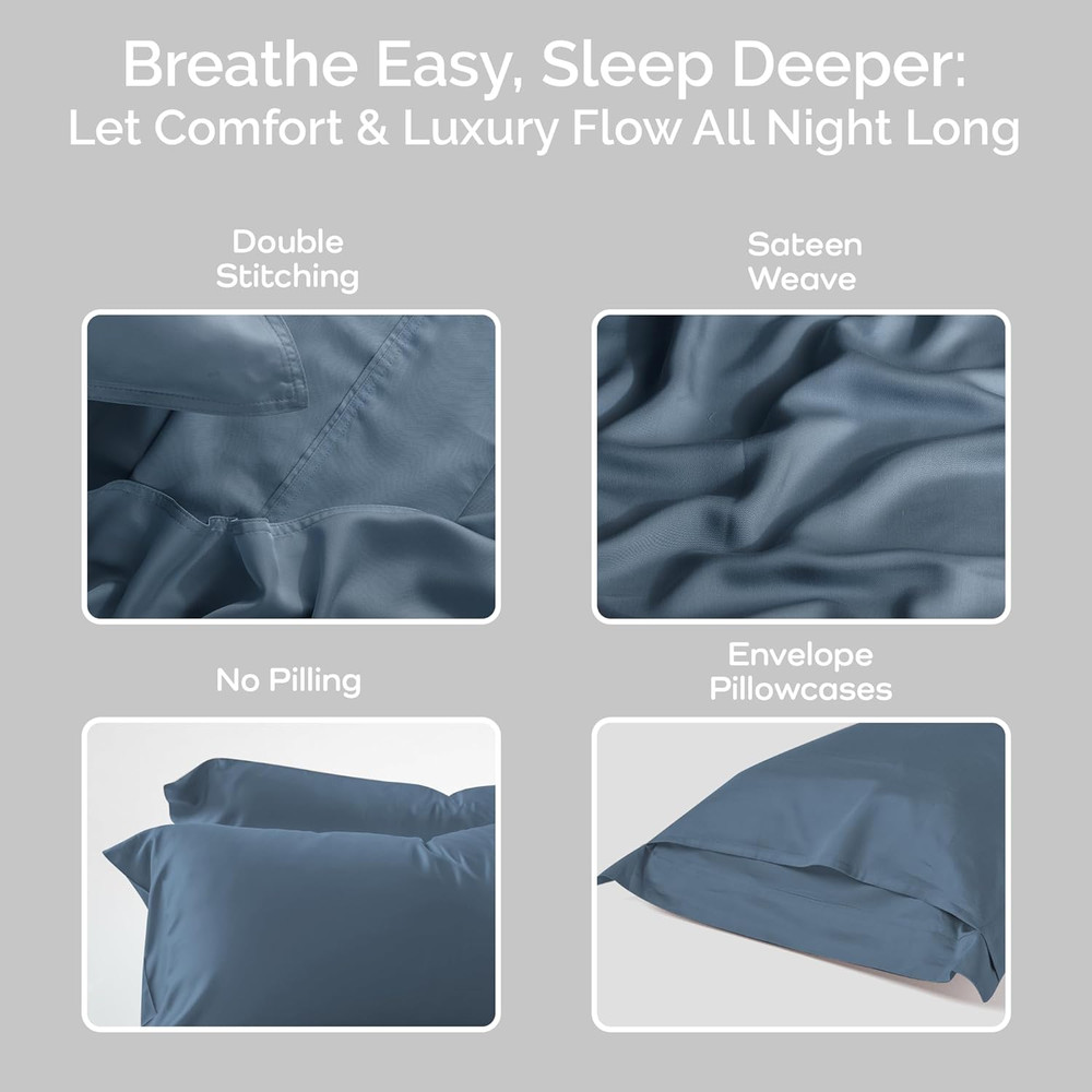 Cooling Bamboo Sheets Set with 2 King Pillowcases - Hypoallergenic Comfort