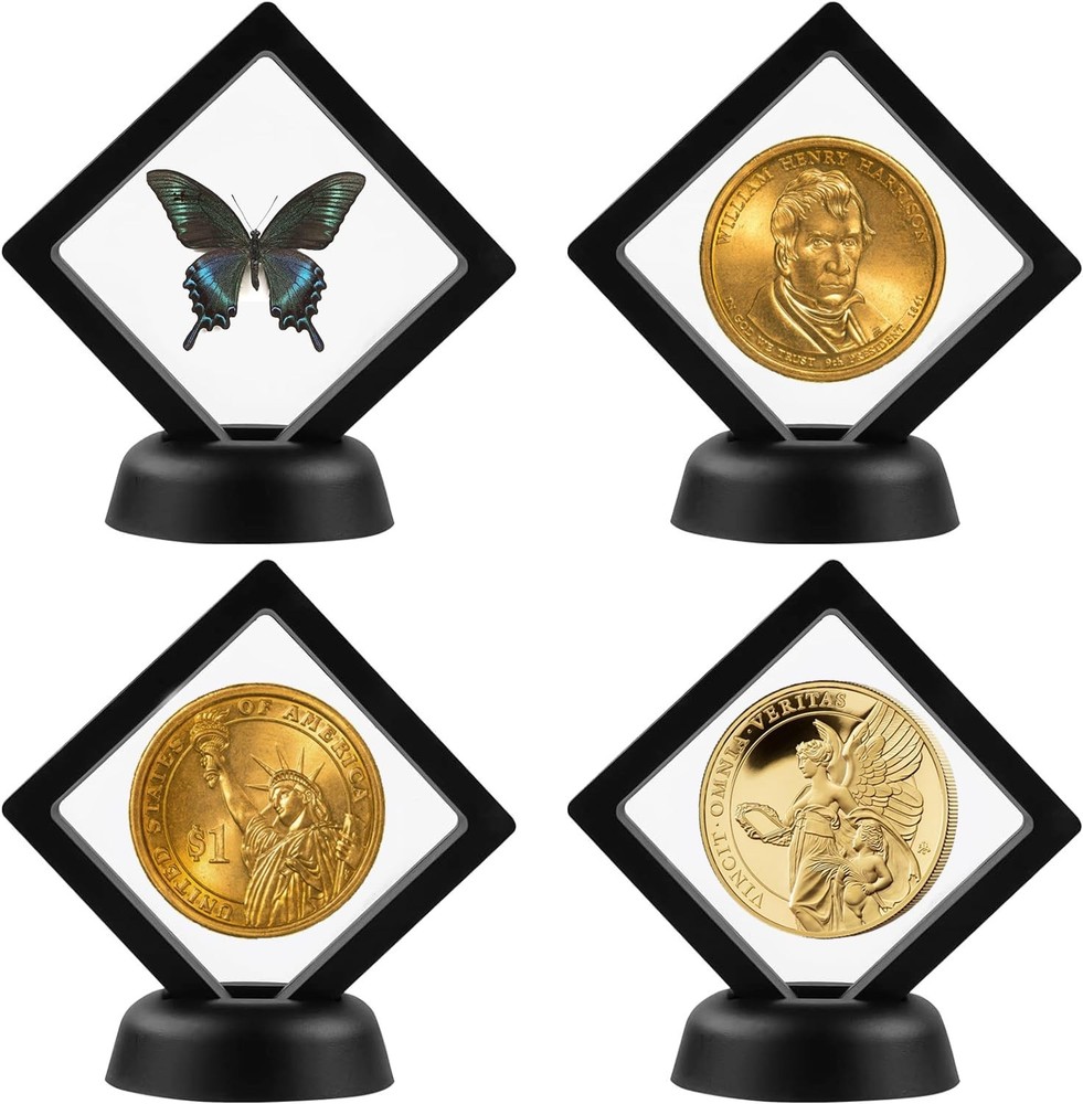 4 Pcs 3D Floating Display Case Challenge Coin Display Frame Stand Holder