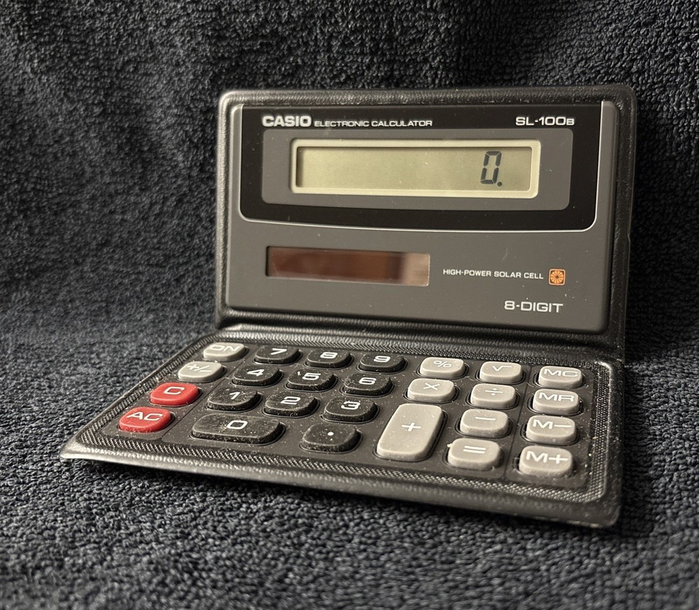 Vintage Casio SL-100B Electronic Calculator Foldable Case Solar Cell Fast Ship
