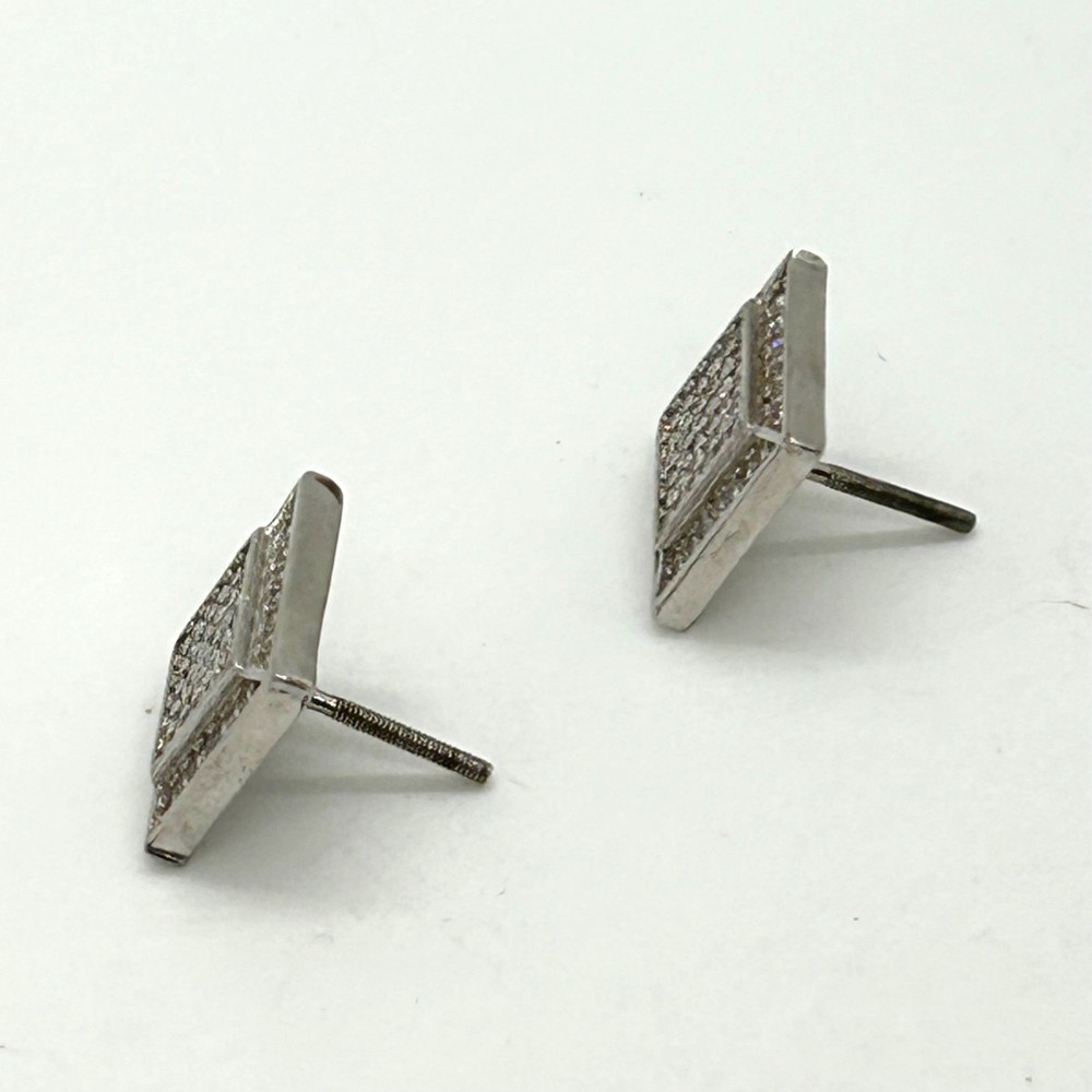 Sterling Silver Square CZ Stud Earrings Iced Out Hip Hop READ Backs Missing