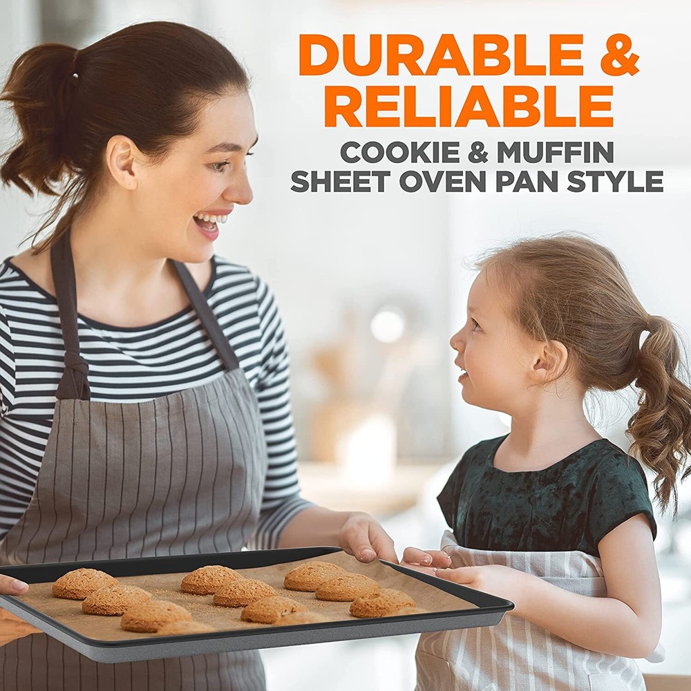 Nutrichef NCBKSTK7 8Pc Stackable Carbon Steel Bakeware-Gray