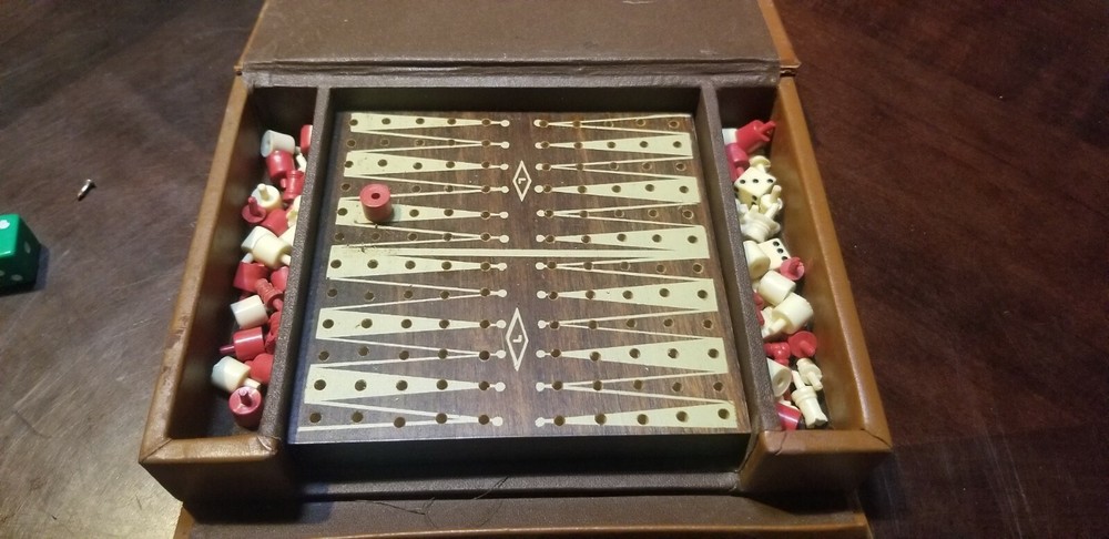 Vintage E.S. Lowe Mini Chess Backgammon Set Made in the USA