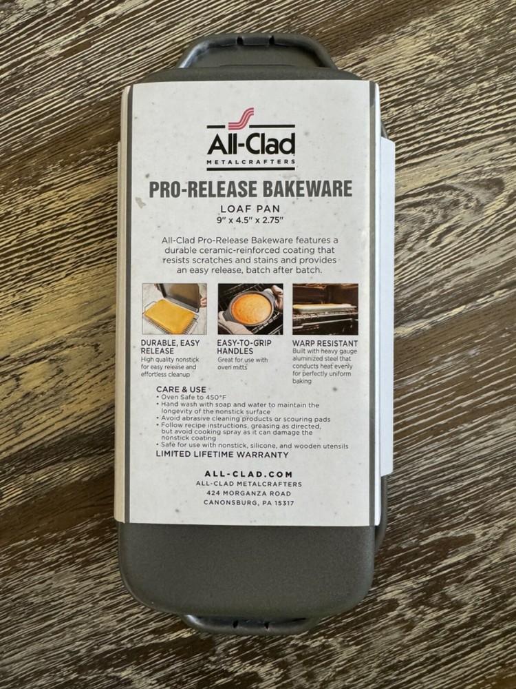 All-Clad Pro-Release Nonstick Bakeware Loaf Pan 9"/4.5"/2.75" Grey Color NEW