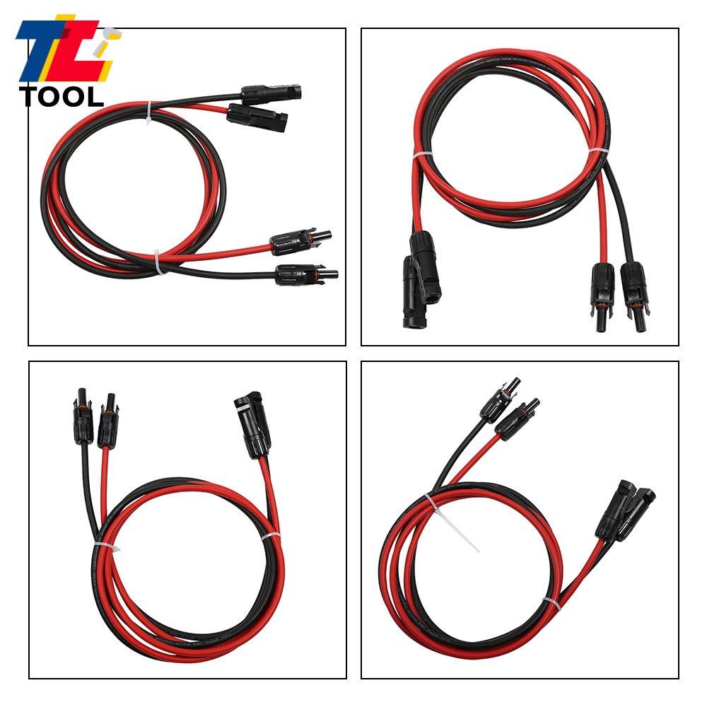 1 Pair 5ft 10AWG Black + Red Solar Panel Extension Cable Wire Connector