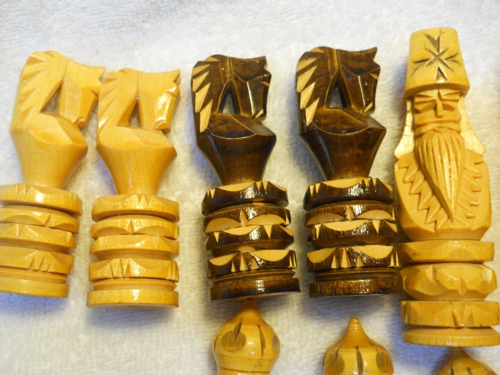 Hand Carved Russian Chess Set with Box