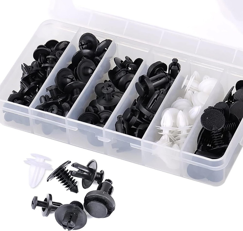 deemars 100PCS Car Clips, Plastic Rivets, 6 Popular One Size, BlackWhite