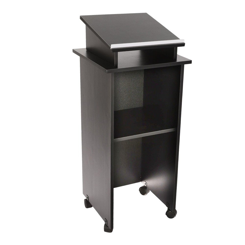 Lectern Elevated Inclined Reading Platform Black Mobile Presentation Stand