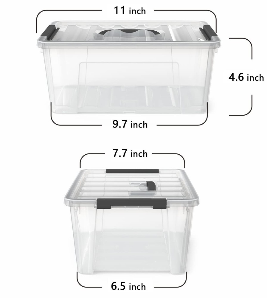 WYT Clear Storage Latch Bins, 6-Pack Organizer Box with Handle