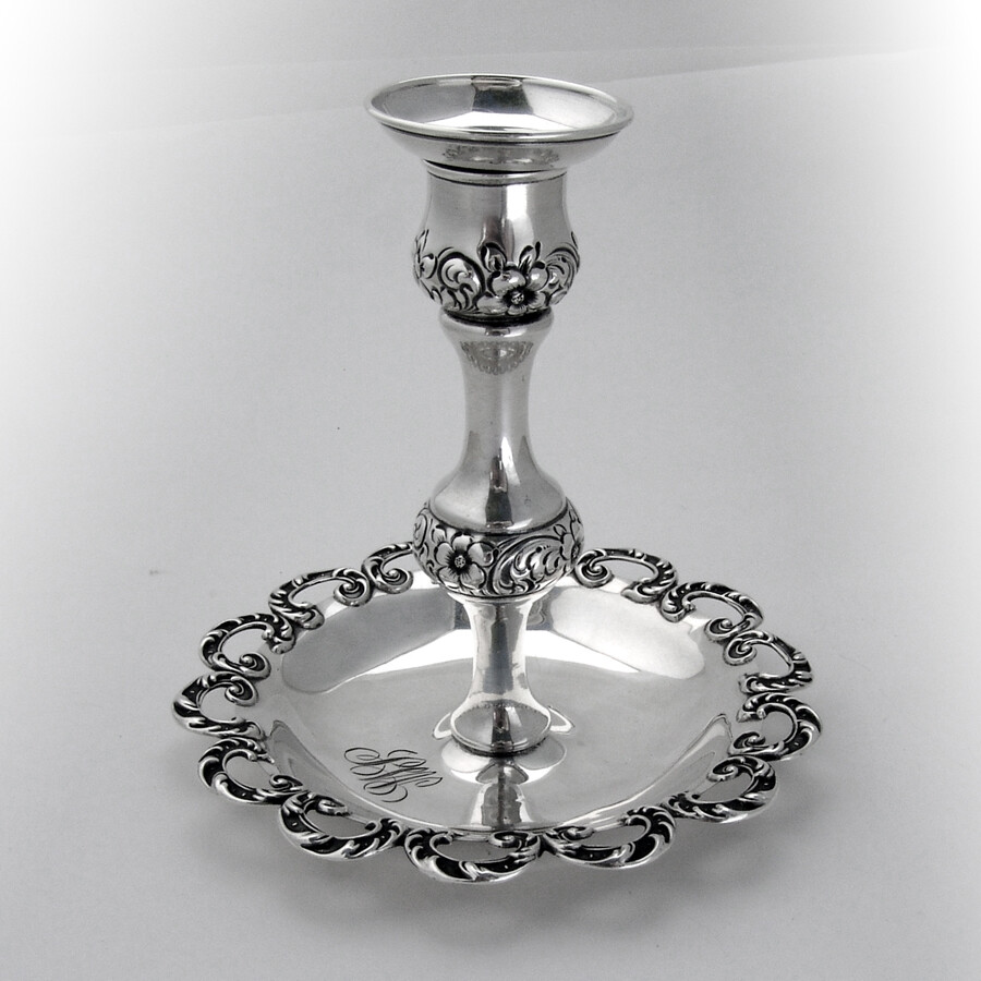 Openwork Scroll Floral Chamberstick Mauser Sterling Silver Mono SW
