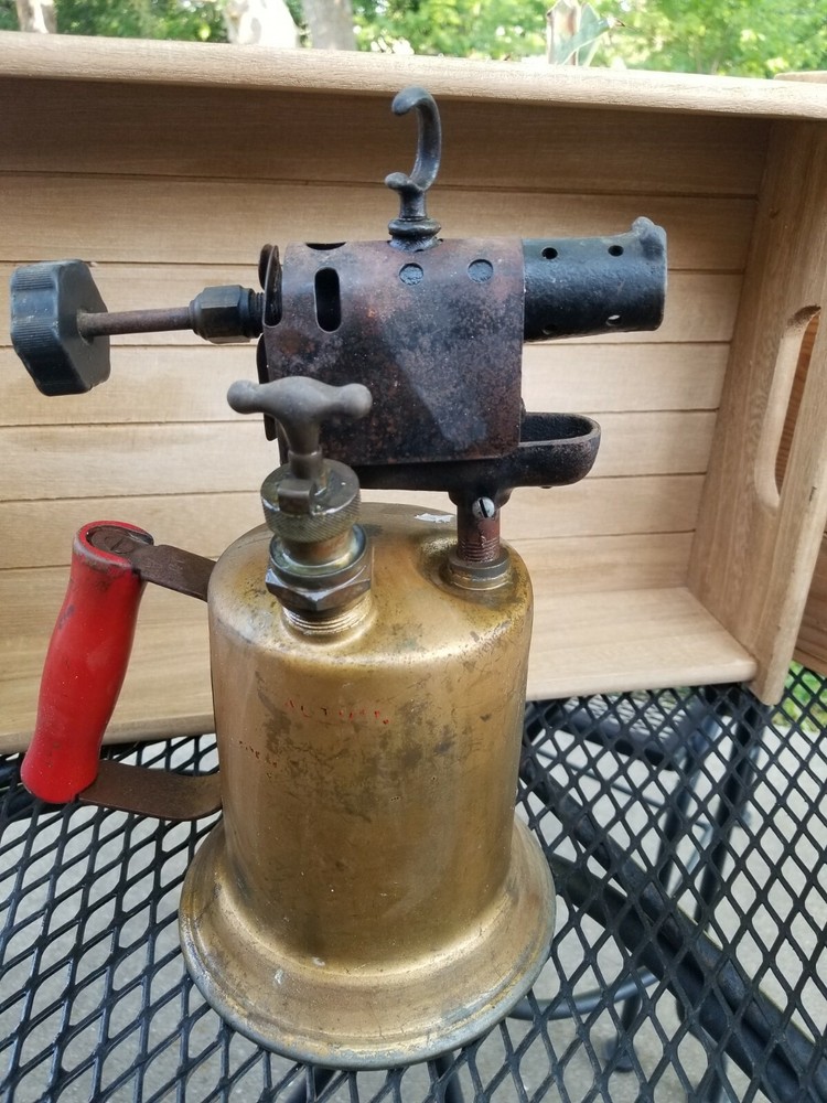 Vintage Antique Turner Brass Soder Torch Gas Blow Torch Red and Brass