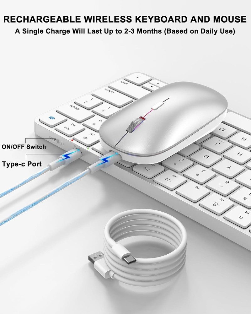 Bluetooth Keyboard Mouse for Mac Rechargeable Slim Quiet iPad iPhone Combo