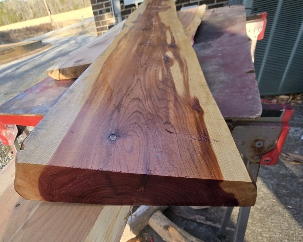 Eastern Red Cedar Live Edge Slab – 61" × 8.5" Bench / Console Top 2.5" Thick